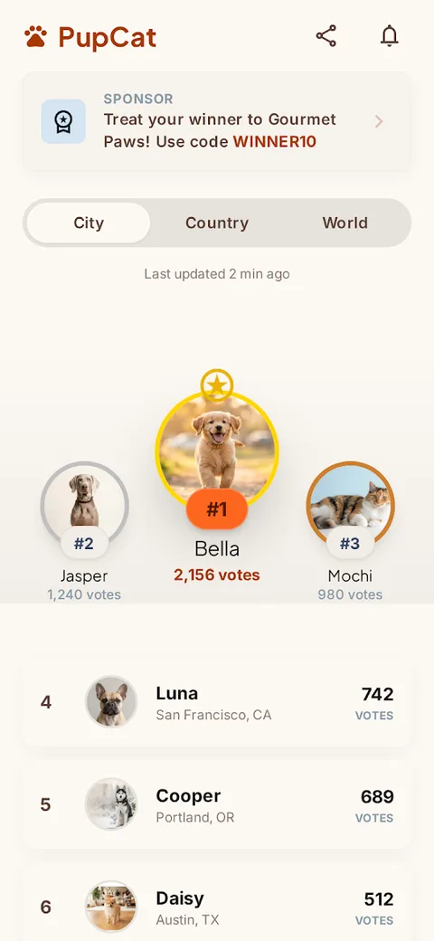 Contest leaderboard with podium